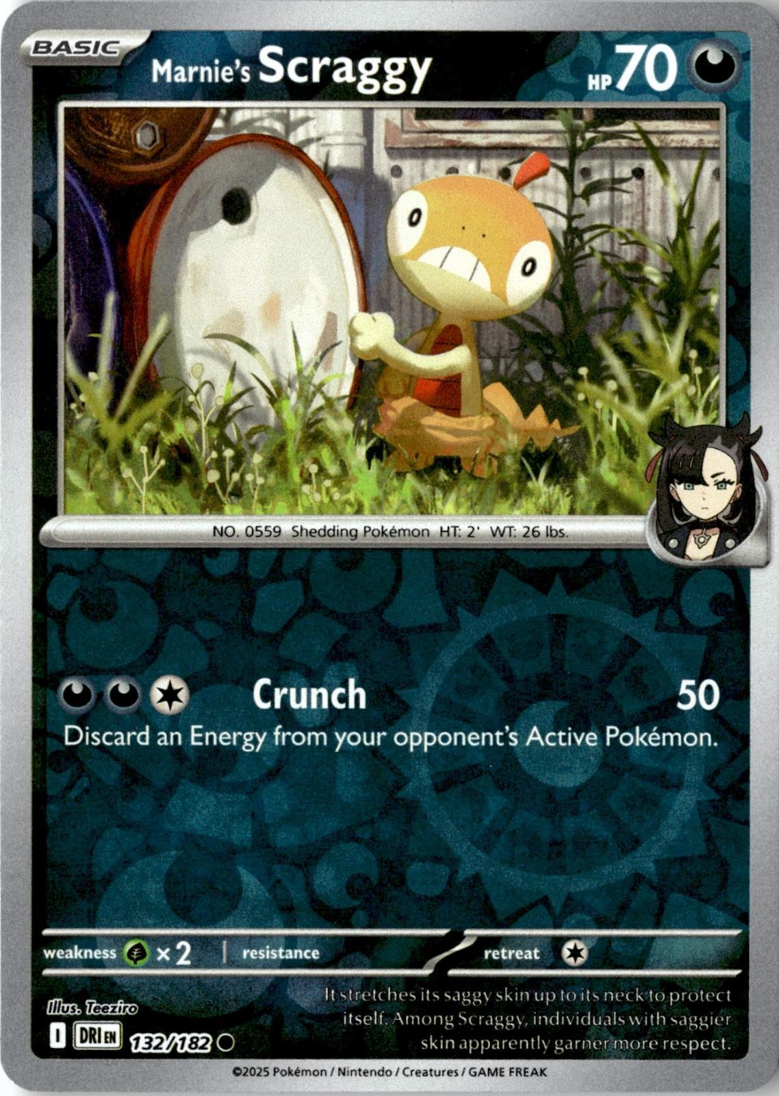 2025 POKEMON MARNIE'S SCRAGGY 132/182 COMMON DESTINED RIVALS REVERSE HOLO NM