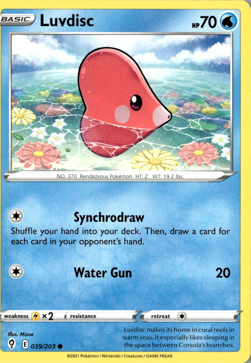 2021 POKEMON LUVDISC 039/203 COMMON EVOLVING SKIES NEAR MINT
