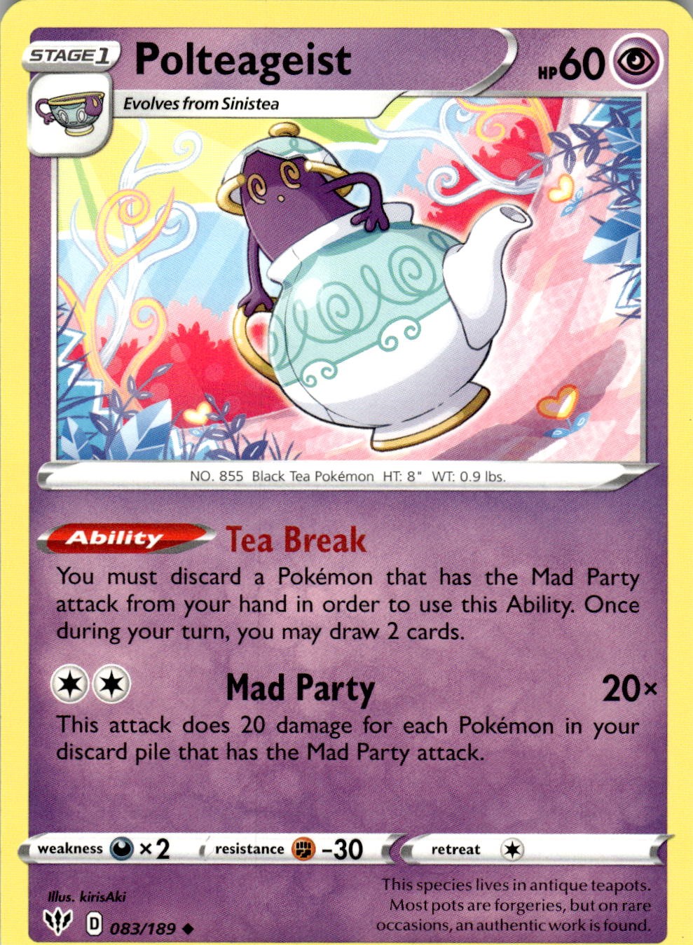 Polteageist 083/189 Uncommon Darkness Ablaze Pokemon Near Mint