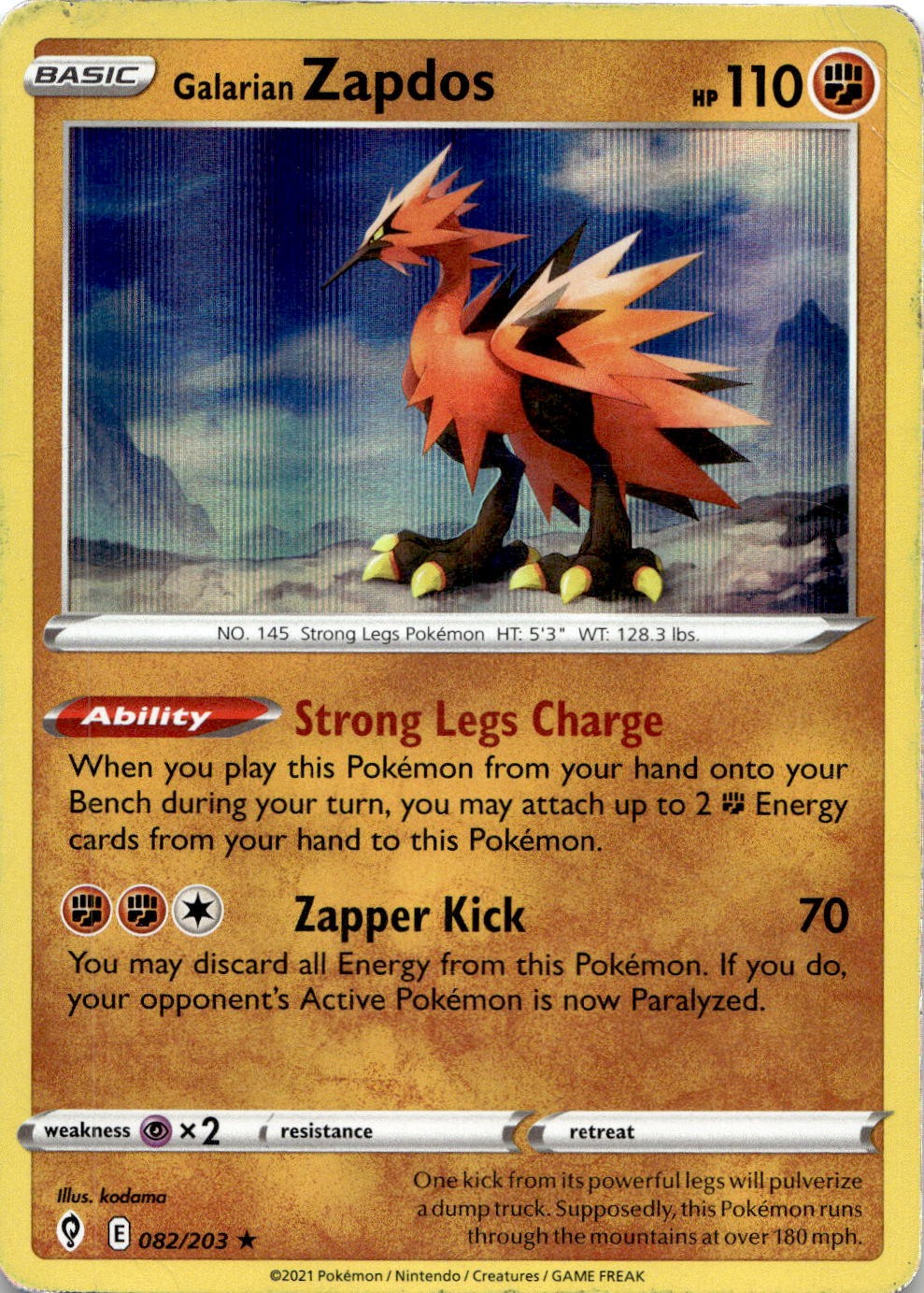 Galarian Zapdos 082/203 Holo Rare Evolving Skies Pokemon Lightly Played