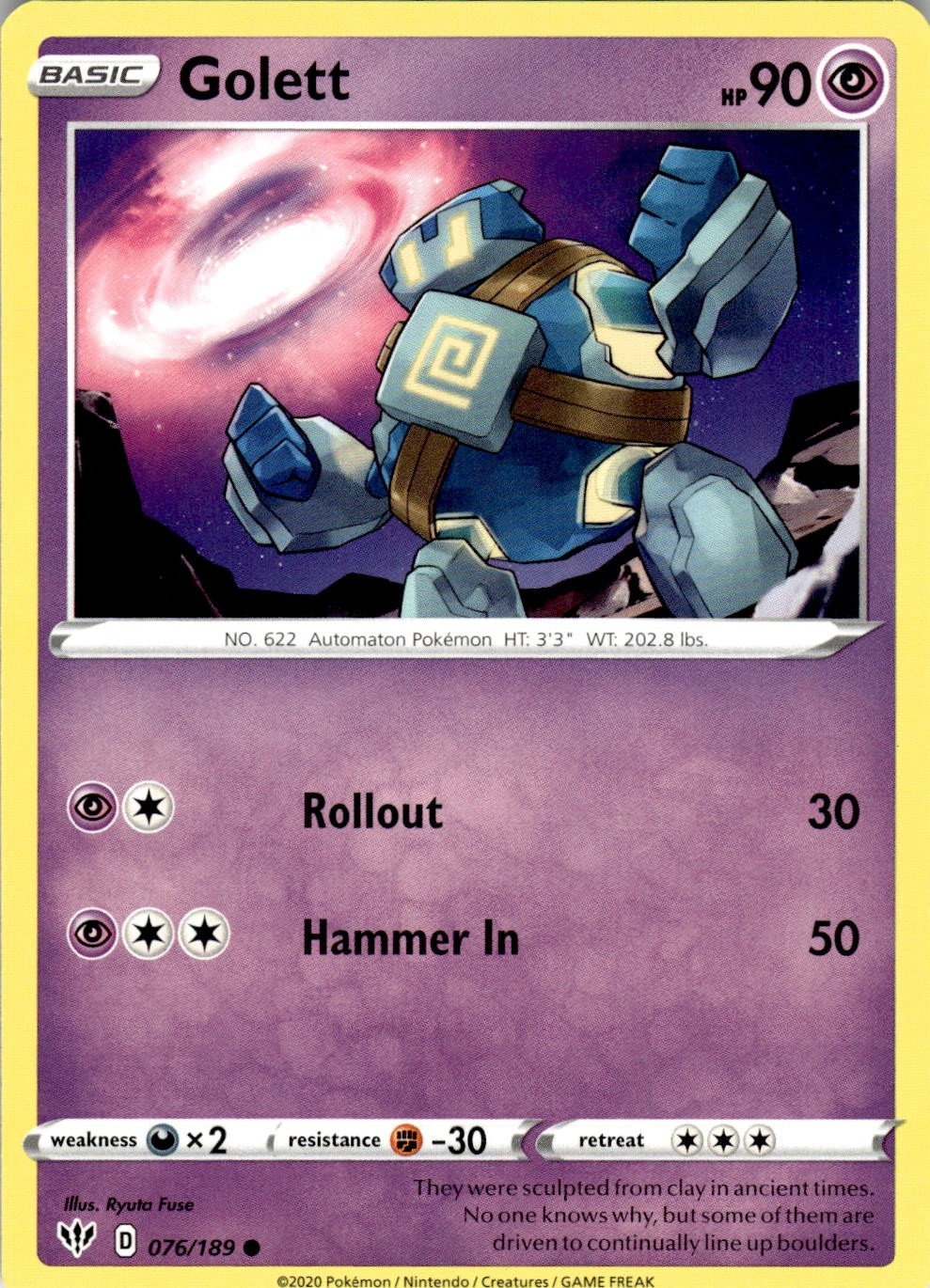 Golett 076/189 Common Darkness Ablaze Pokemon Near Mint