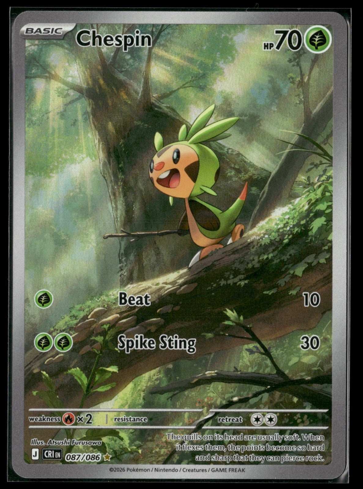 Chespin Holo Illustration Rare ME04: Chaos Rising 087/086 NM
