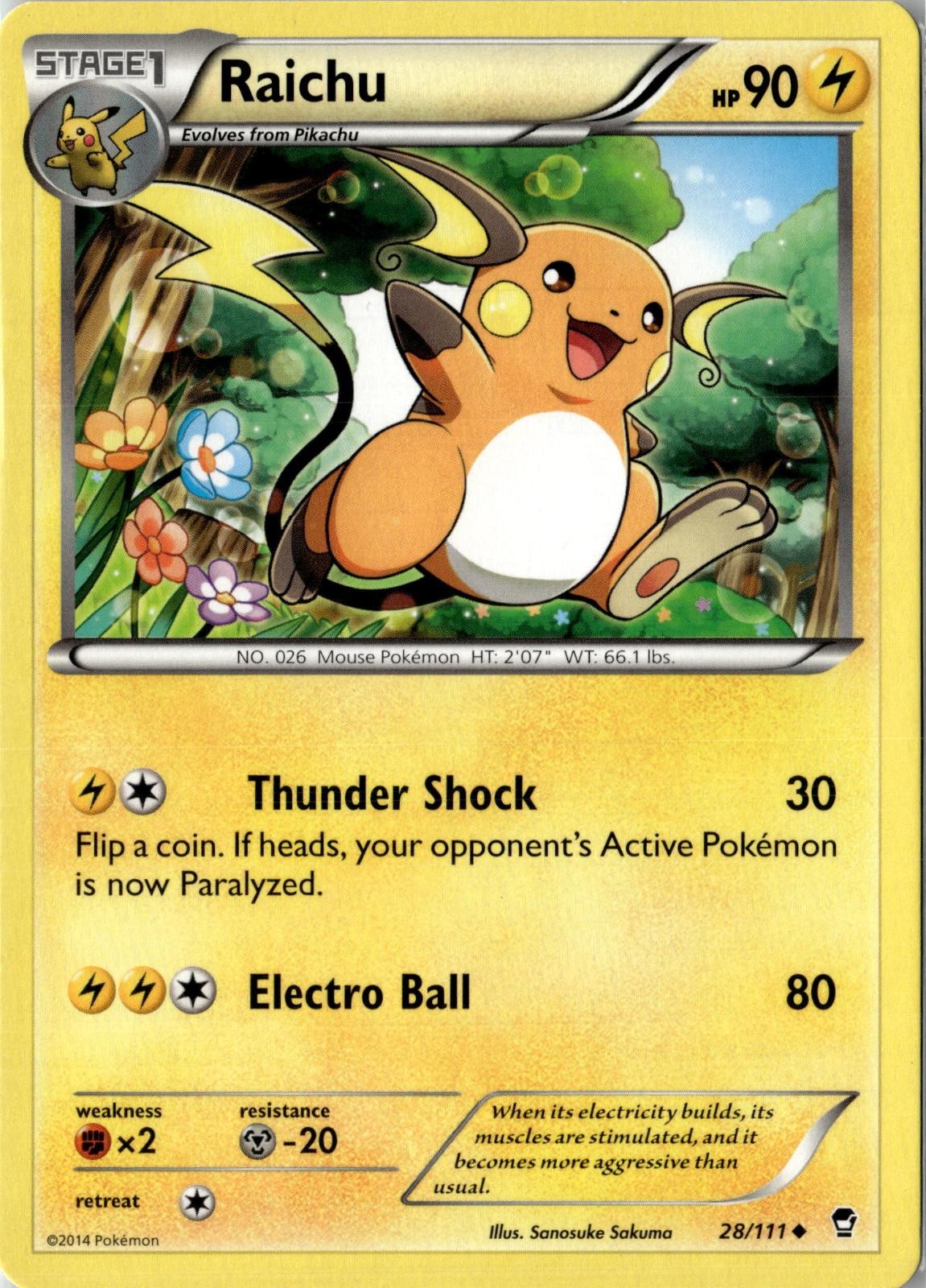 2014 POKEMON RAICHU 28/111 UNCOMMON FURIOUS FISTS NEAR MINT