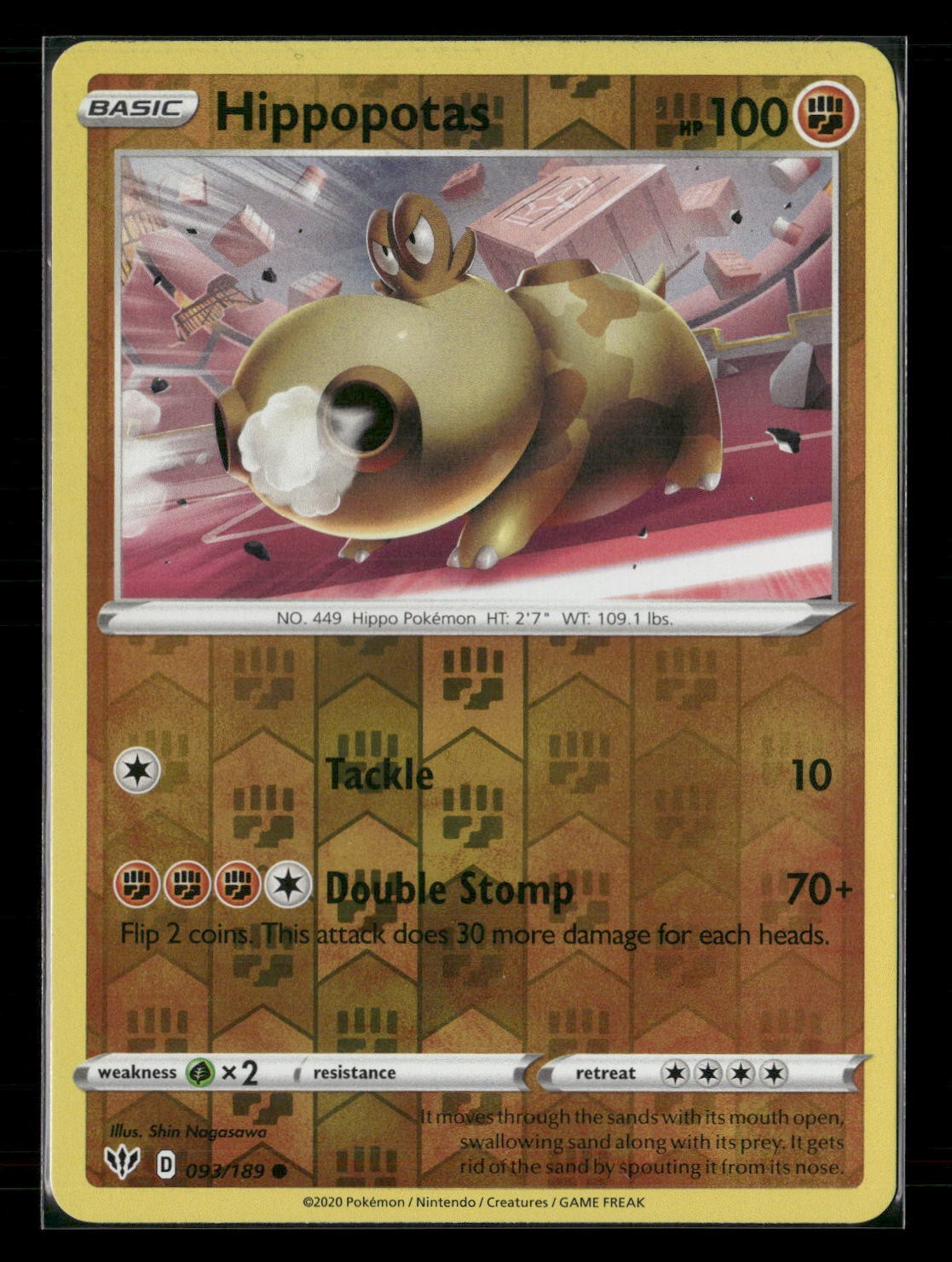 Hippopotas Reverse Holo Common SWSH03: Darkness Ablaze 093/189 NM