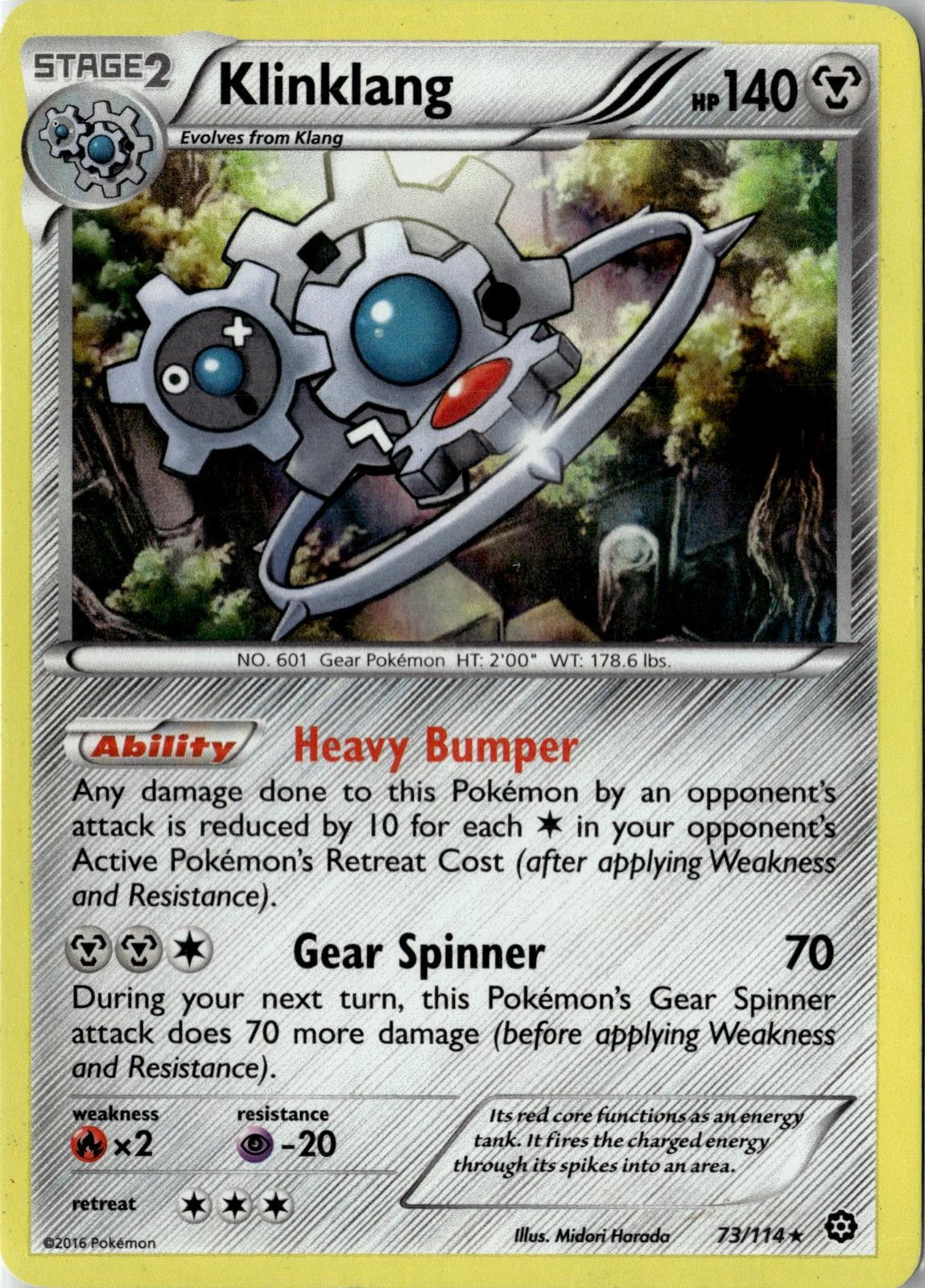 2016 POKEMON KLINKLANG 73/114 HOLO RARE STEAM SIEGE MODERATELY PLAYED