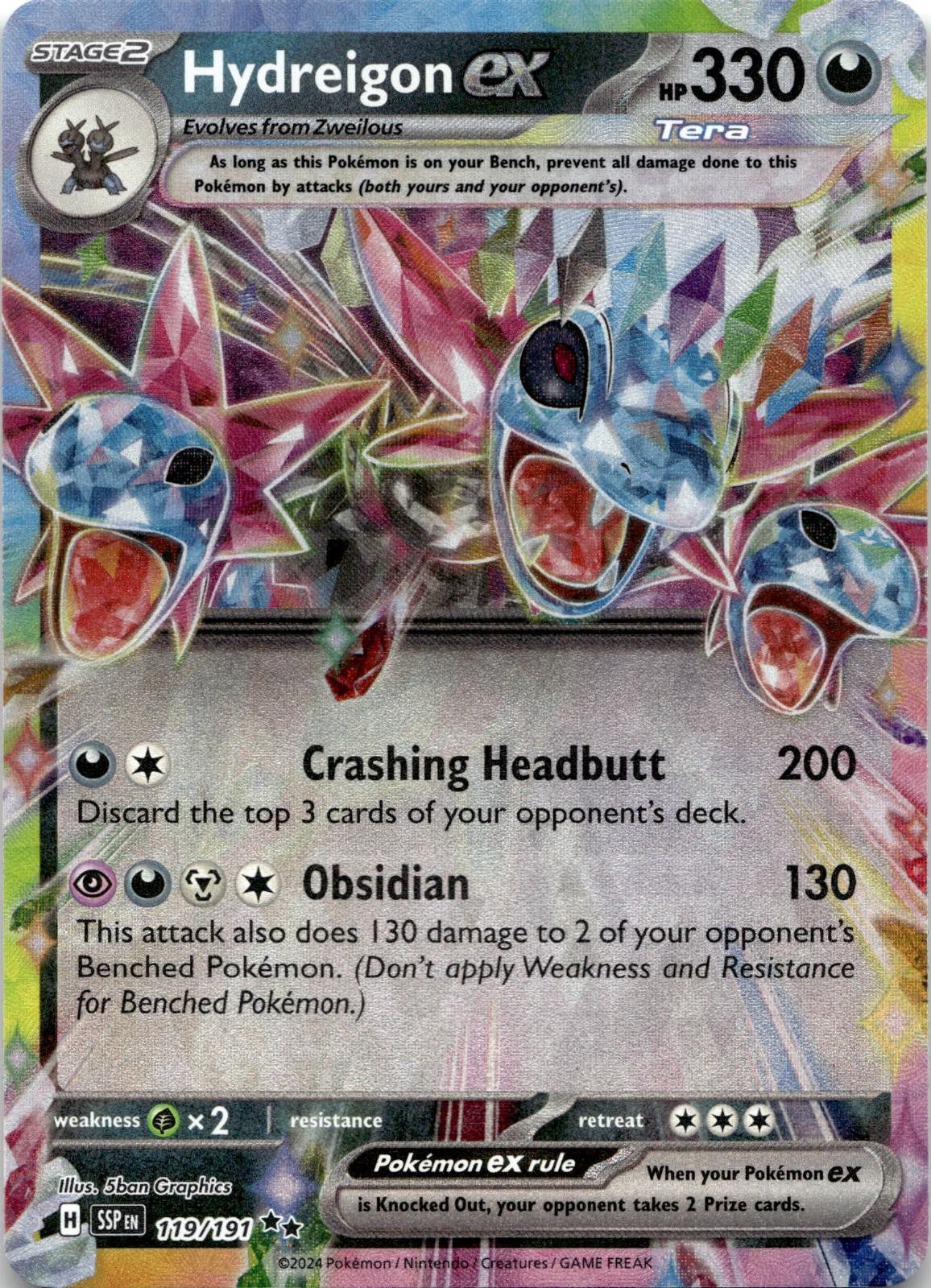 Hydreigon ex 119/191 Double Rare Surging Sparks Pokemon Holo Near Mint