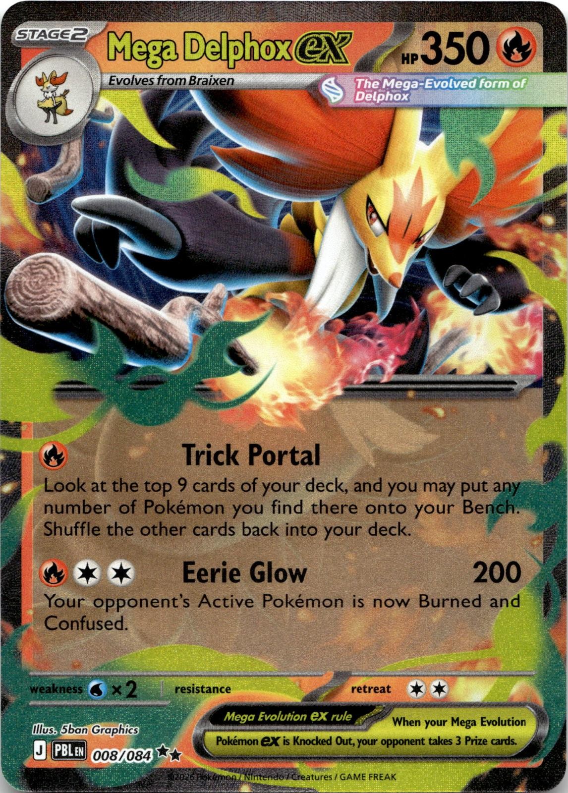 Mega Delphox ex 008/084 Double Rare Pitch Black Pokemon Holo Near Mint