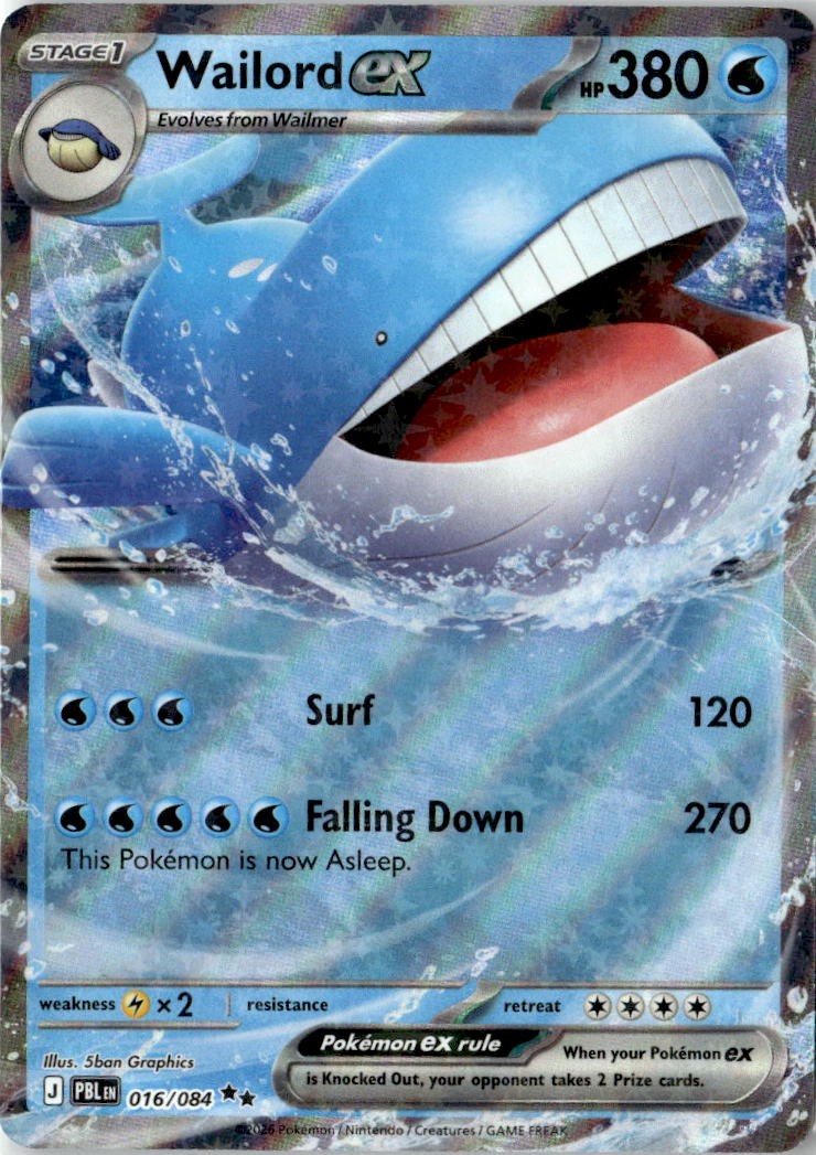 2026 POKEMON WAILORD EX 016/084 DOUBLE RARE PITCH BLACK HOLO NEAR MINT