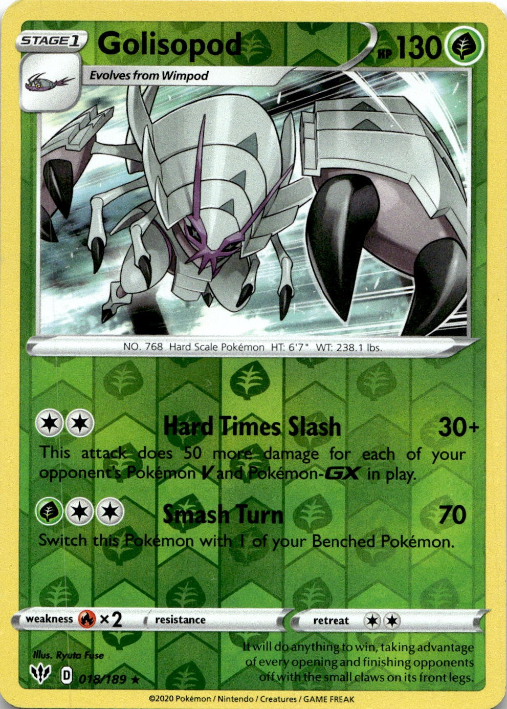 Golisopod 018/189 Rare Darkness Ablaze Pokemon Reverse Holo Lightly Played