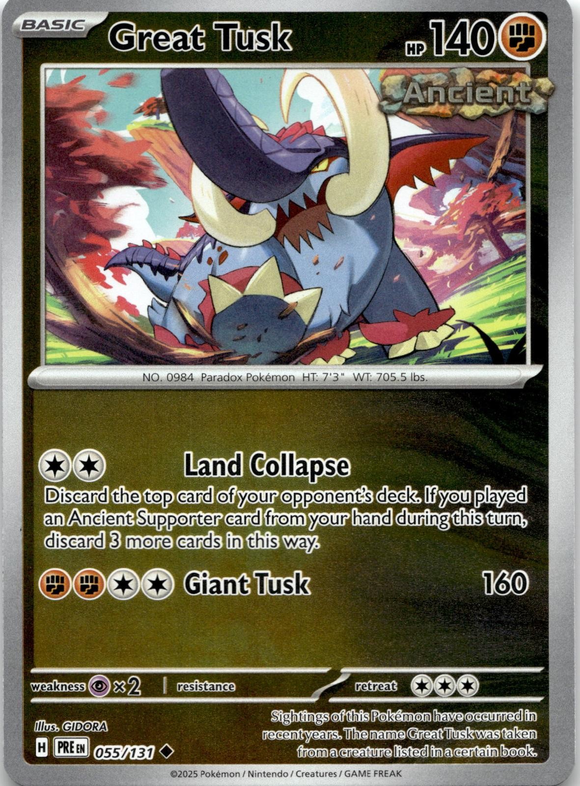 Great Tusk 055/131 Prismatic Evolutions Pokemon Holo NM