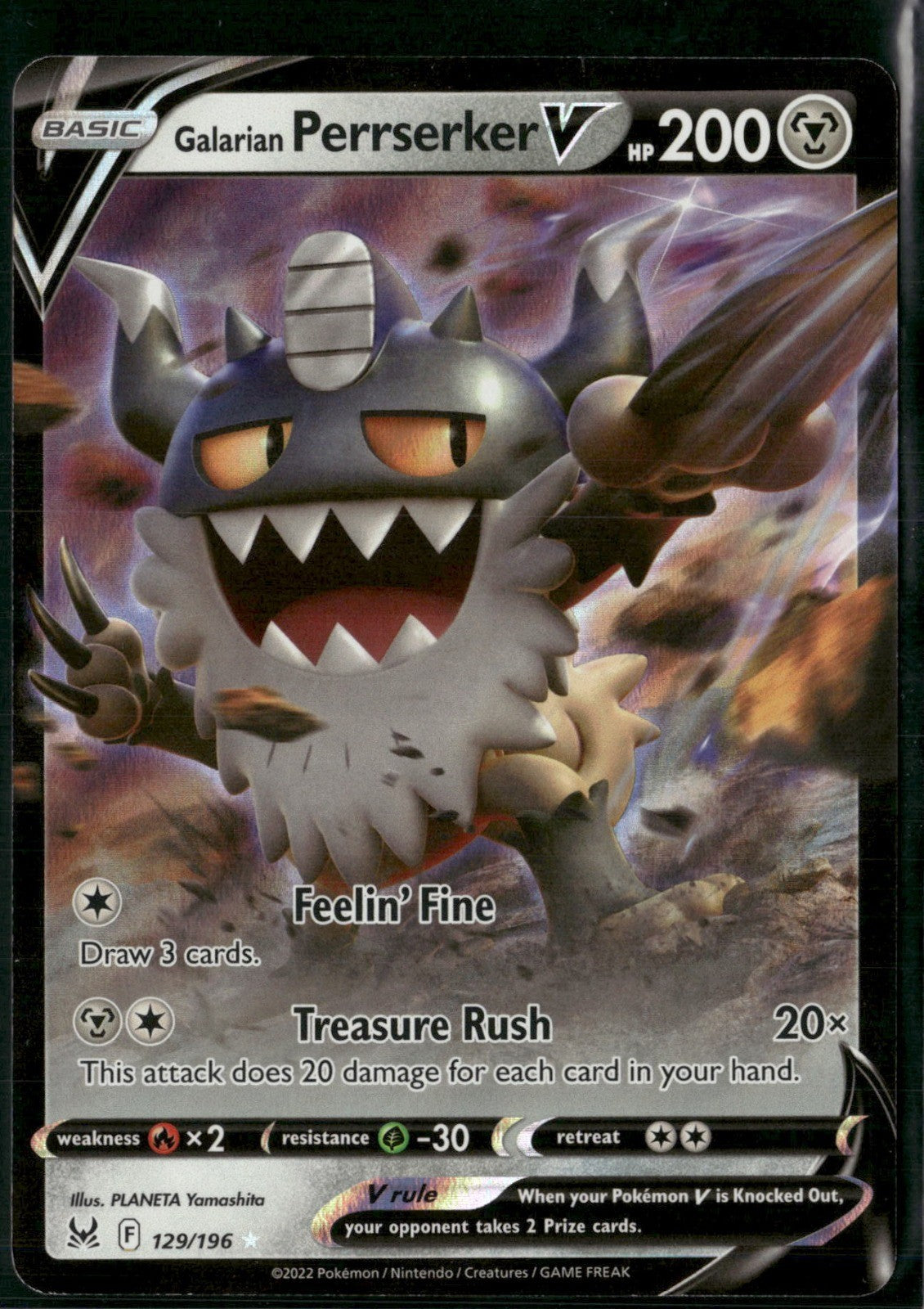 Galarian Perrserker V Holo Ultra Rare SWSH11: Lost Origin 129/196 NM