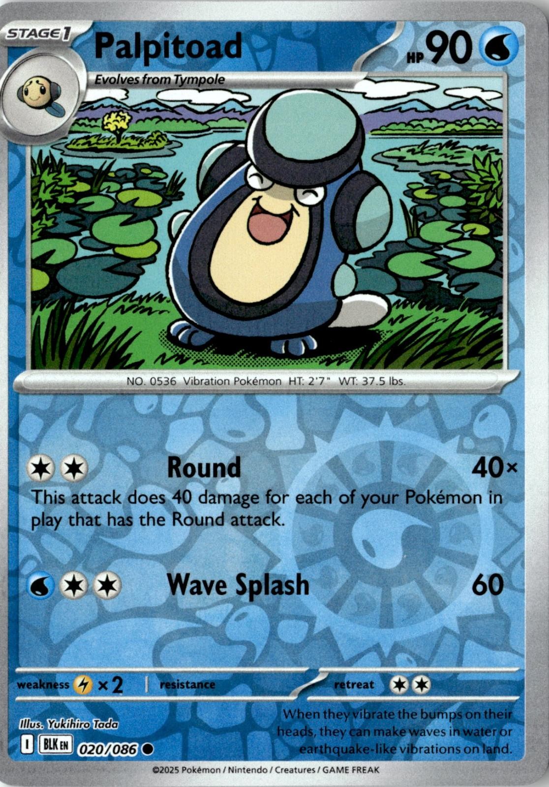 2025 POKEMON PALPITOAD 020/086 COMMON BLACK BOLT REVERSE HOLO NEAR MINT