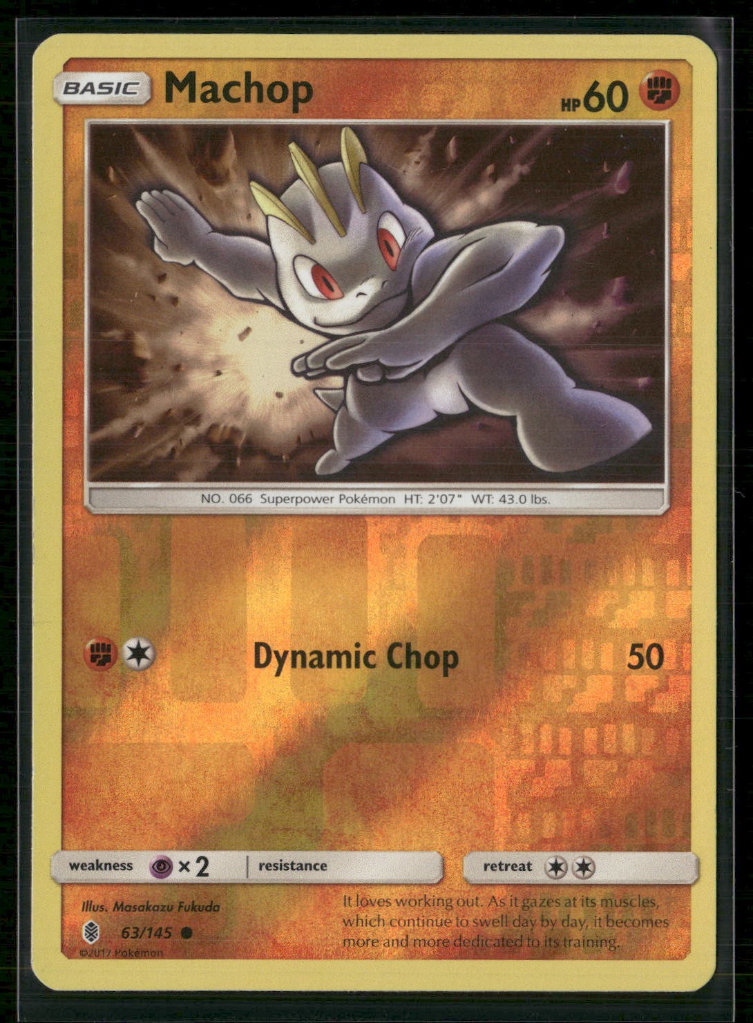 Machop (63) Reverse Holo Common SM - Guardians Rising 63/145 NM