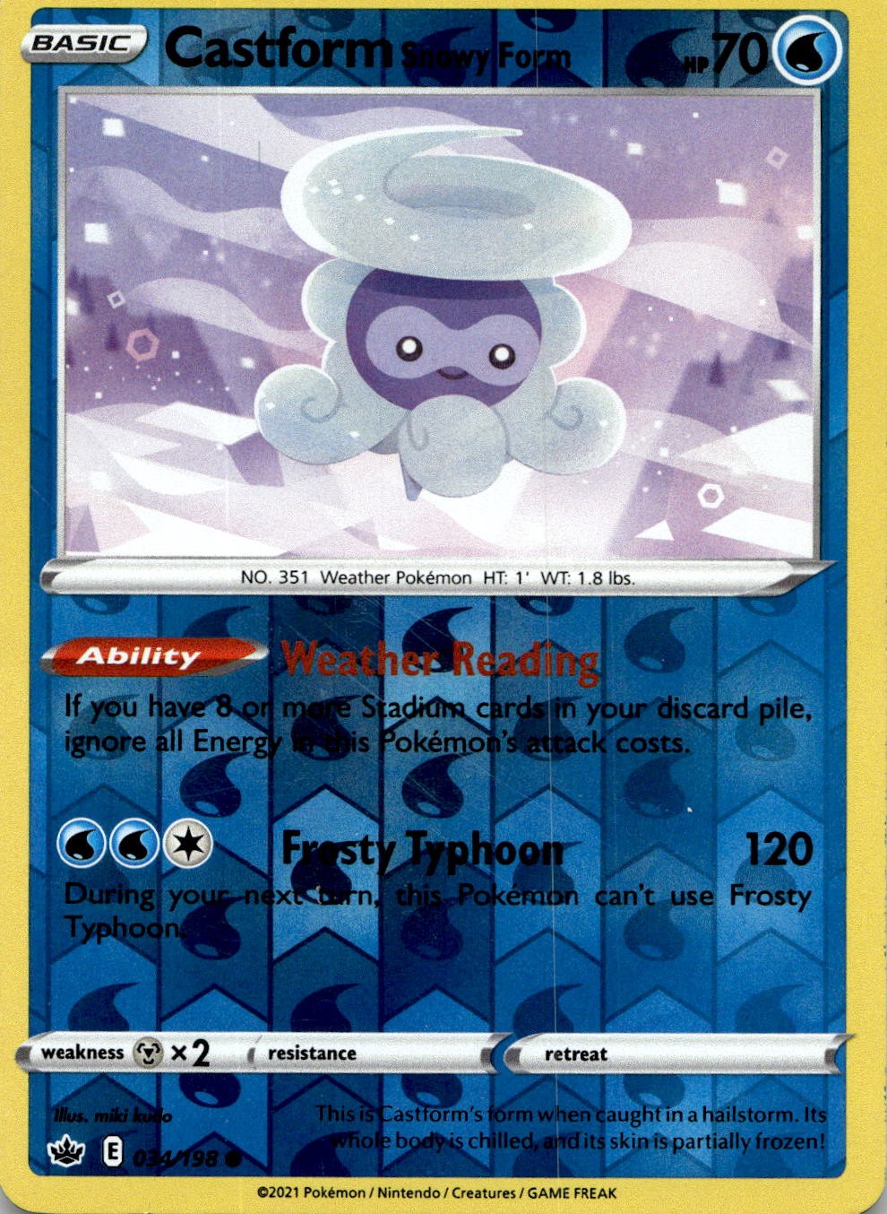 Castform Snowy Form 034/198 Common Chilling Reign Pokemon Reverse Holo LP