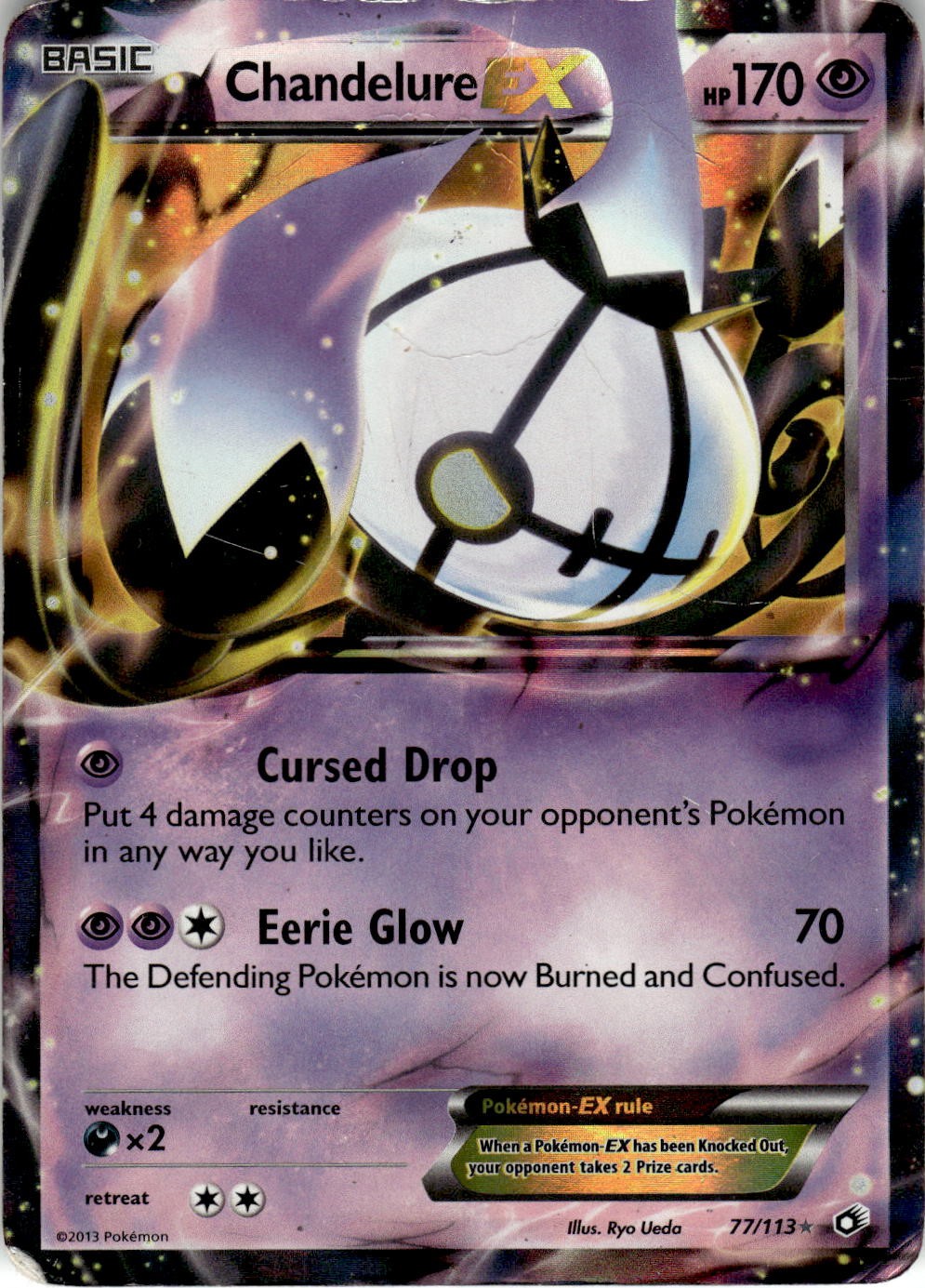 Chandelure EX 77/113 Holo Ultra Rare Legendary Treasures Pokemon Damaged