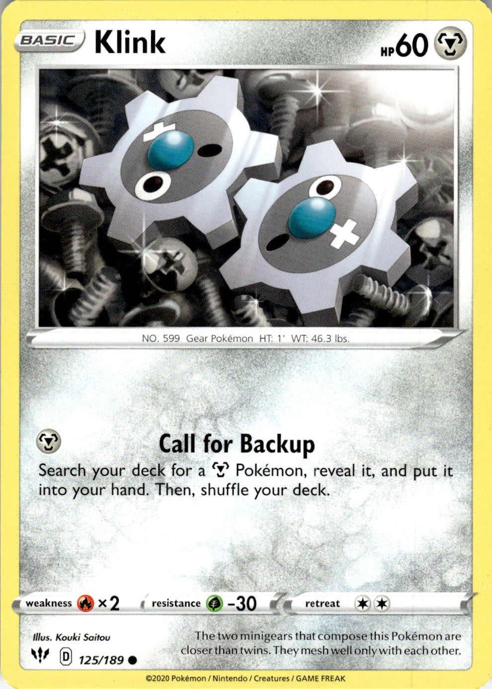 Klink 125/189 Common Darkness Ablaze Pokemon Near Mint