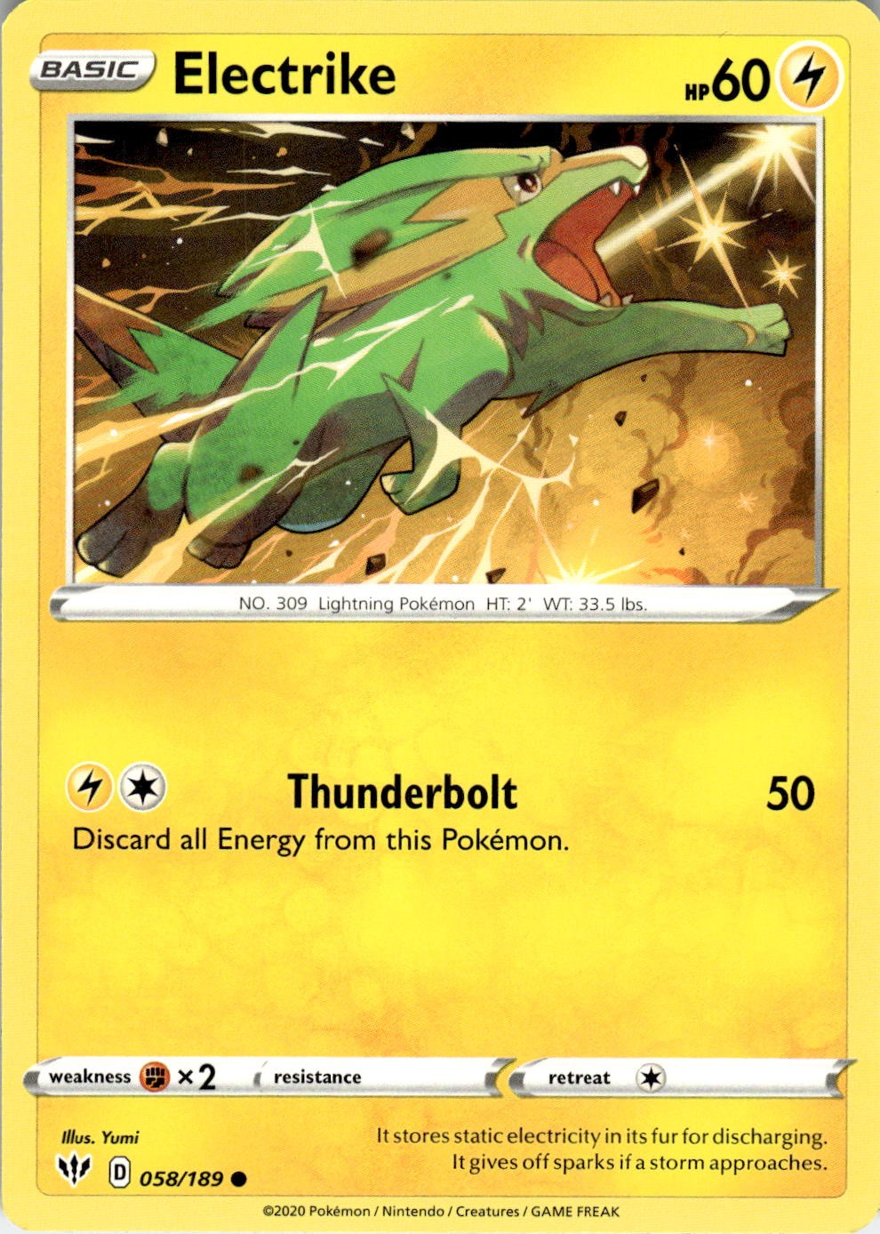 Electrike 058/189 Common Darkness Ablaze Pokemon Near Mint