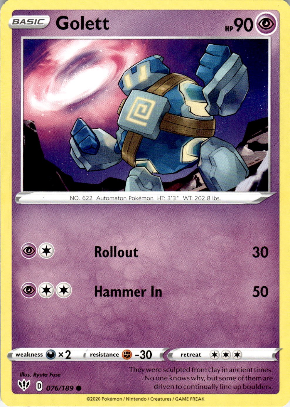 Golett 076/189 Common Darkness Ablaze Pokemon Near Mint