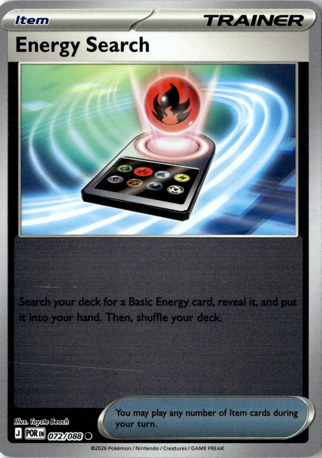 2026 POKEMON ENERGY SEARCH 072/088 COMMON PERFECT ORDER REVERSE HOLO NEAR MINT