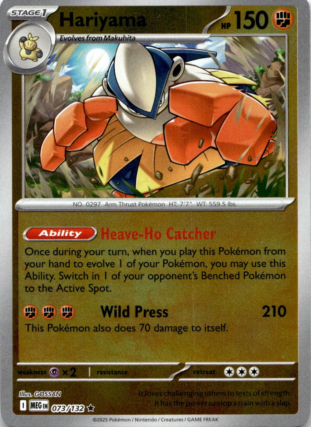 Hariyama 073/132 Rare Mega Evolution Pokemon Reverse Holo Near Mint