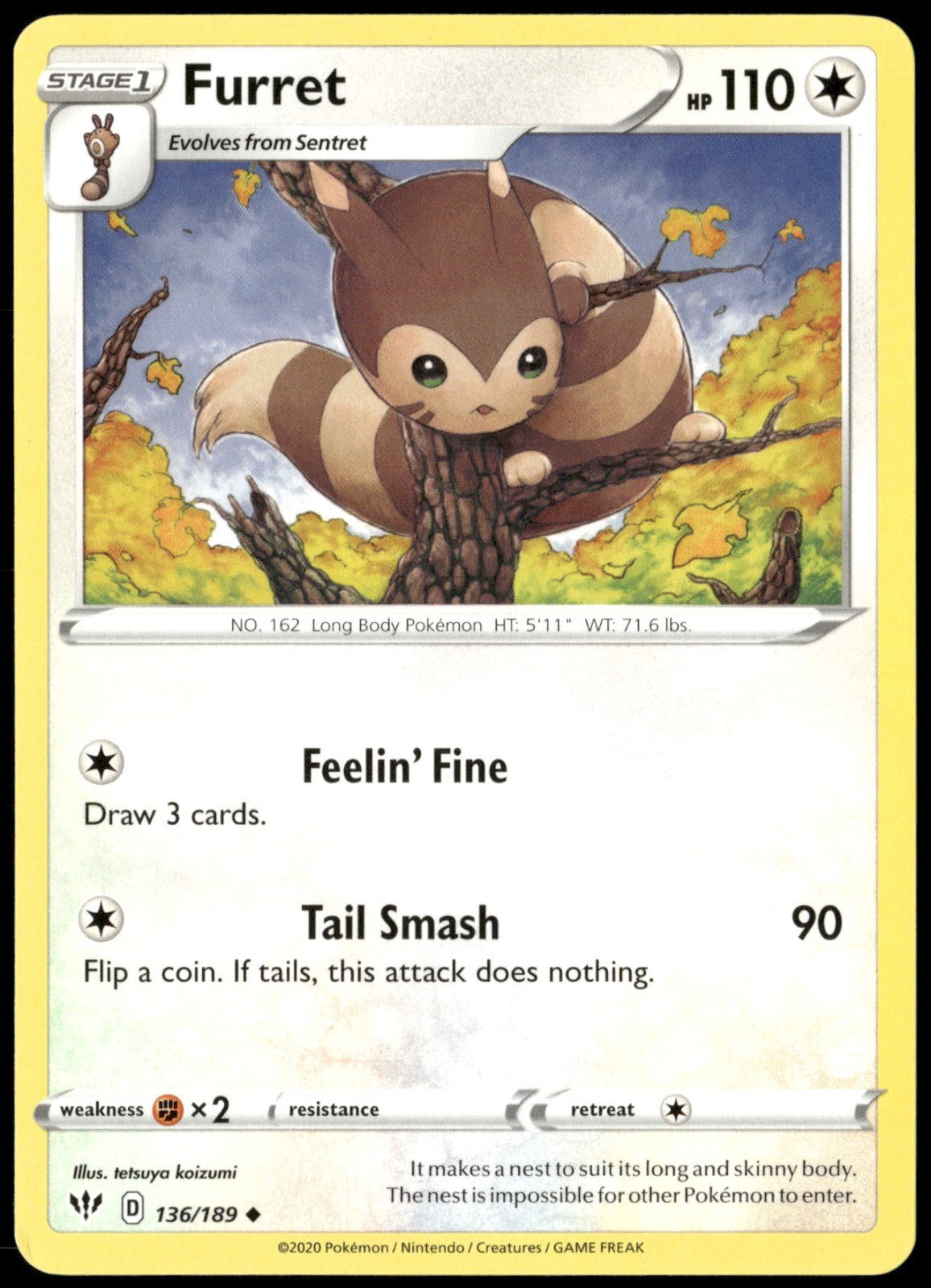 Furret Uncommon SWSH03: Darkness Ablaze 136/189 NM