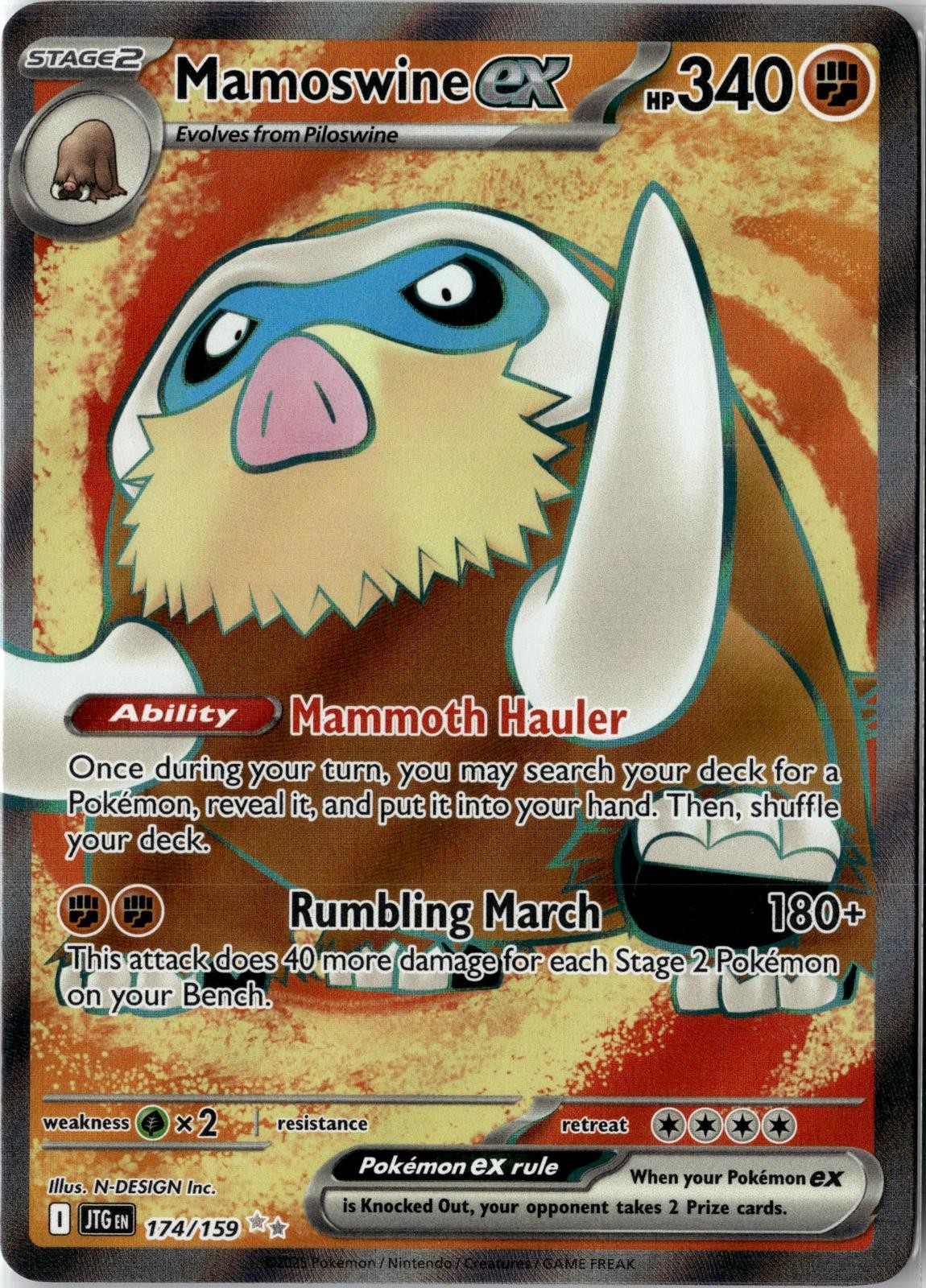 2025 POKEMON MAMOSWINE EX 174/159 ULTRA RARE JOURNEY TOGETHER HOLO NEAR MINT