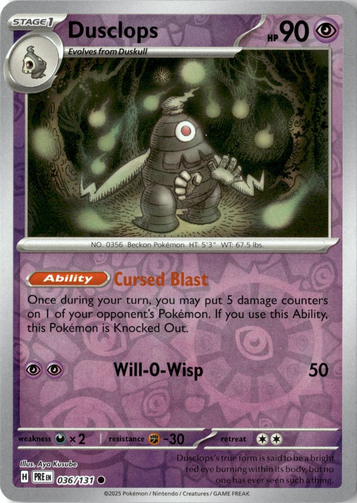 POKEMON DUSCLOPS (POKE BALL PATTERN) 036/131 HOLO COMMON PRISMATIC EVOLUTIONS NM