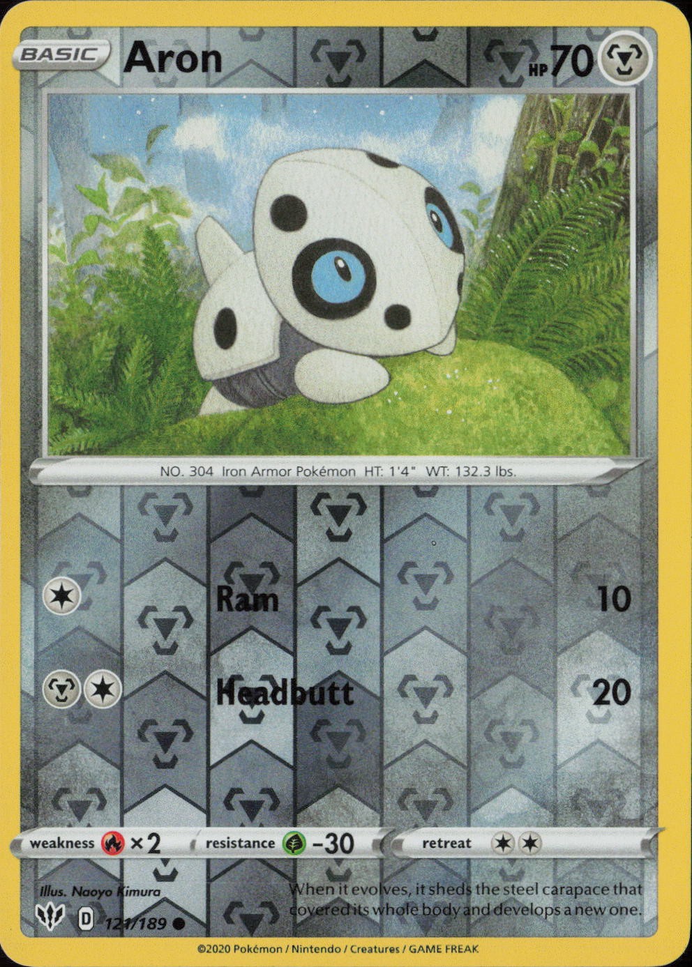 Aron Reverse Holo Common SWSH03: Darkness Ablaze 121/189 NM