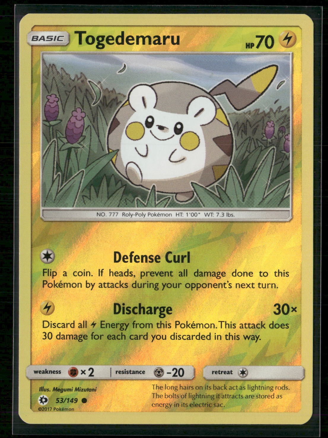 Togedemaru Reverse Holo Common SM Base Set 53/149 NM