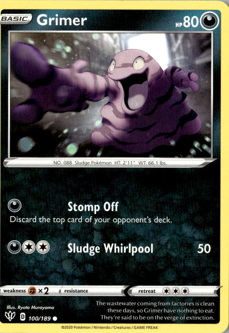 2020 POKEMON GRIMER 100/189 COMMON DARKNESS ABLAZE NEAR MINT