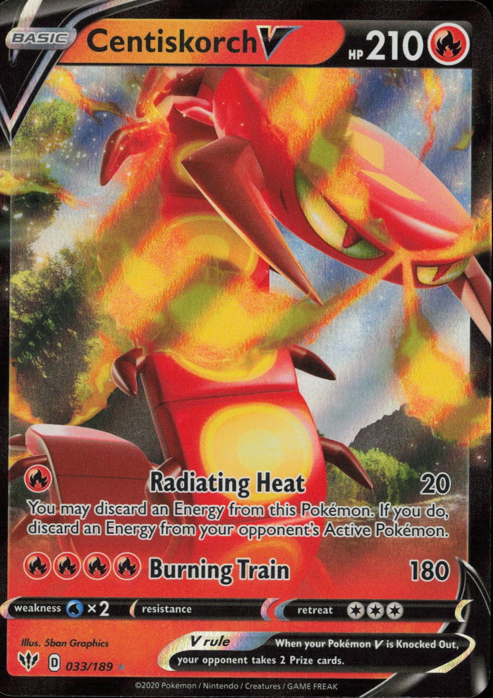 Centiskorch V Holo Ultra Rare SWSH03: Darkness Ablaze 033/189 NM