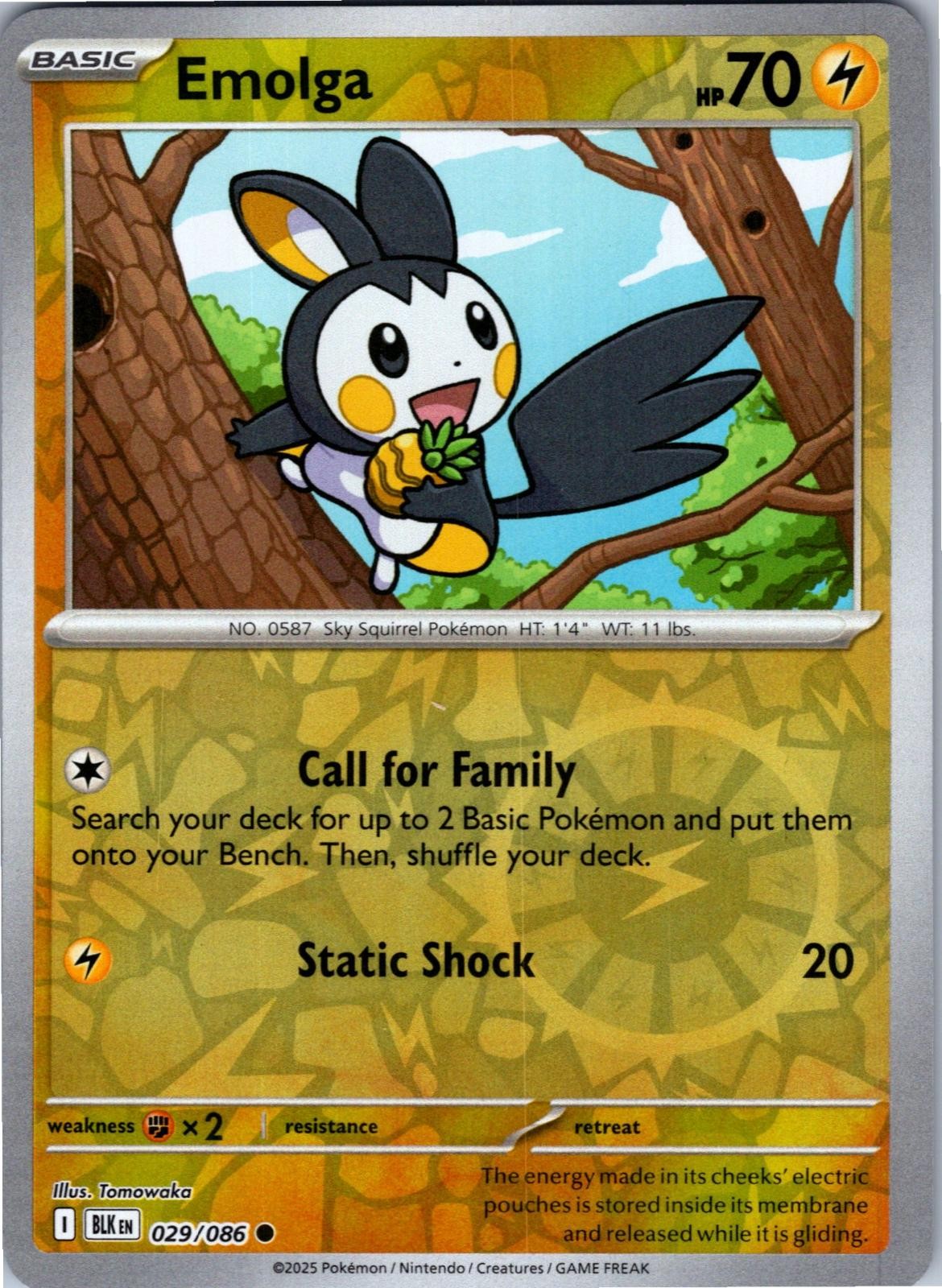Emolga Reverse Holo 029/086 Common Black Bolt Pokemon Holo LP