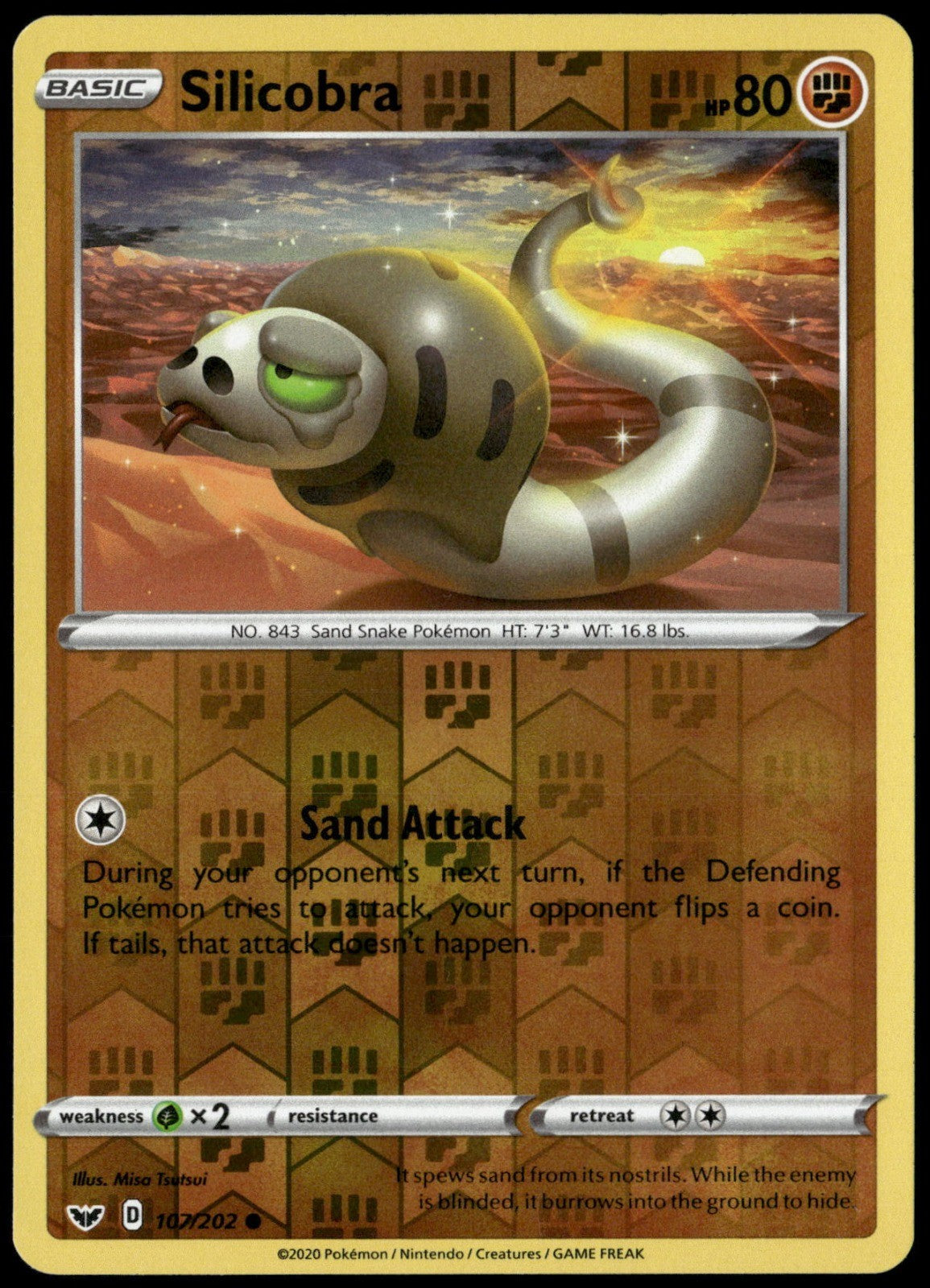 Silicobra (107) Reverse Holo Common SWSH01: Sword & Shield Base Set 107/202 NM