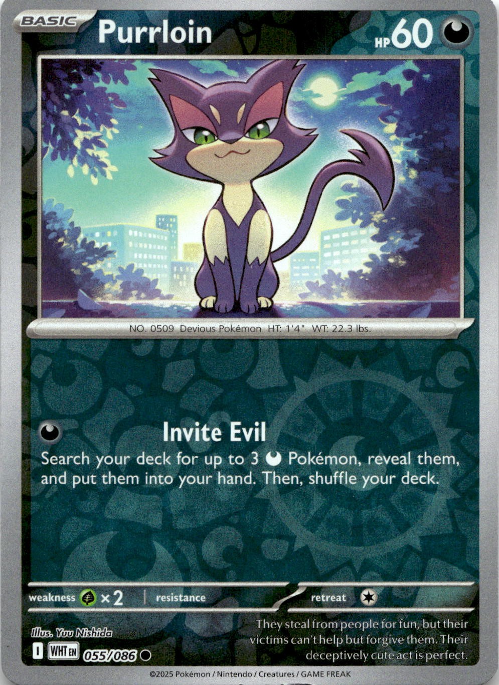 Purrloin 055/086 Common White Flare Pokemon Reverse Holo Near Mint