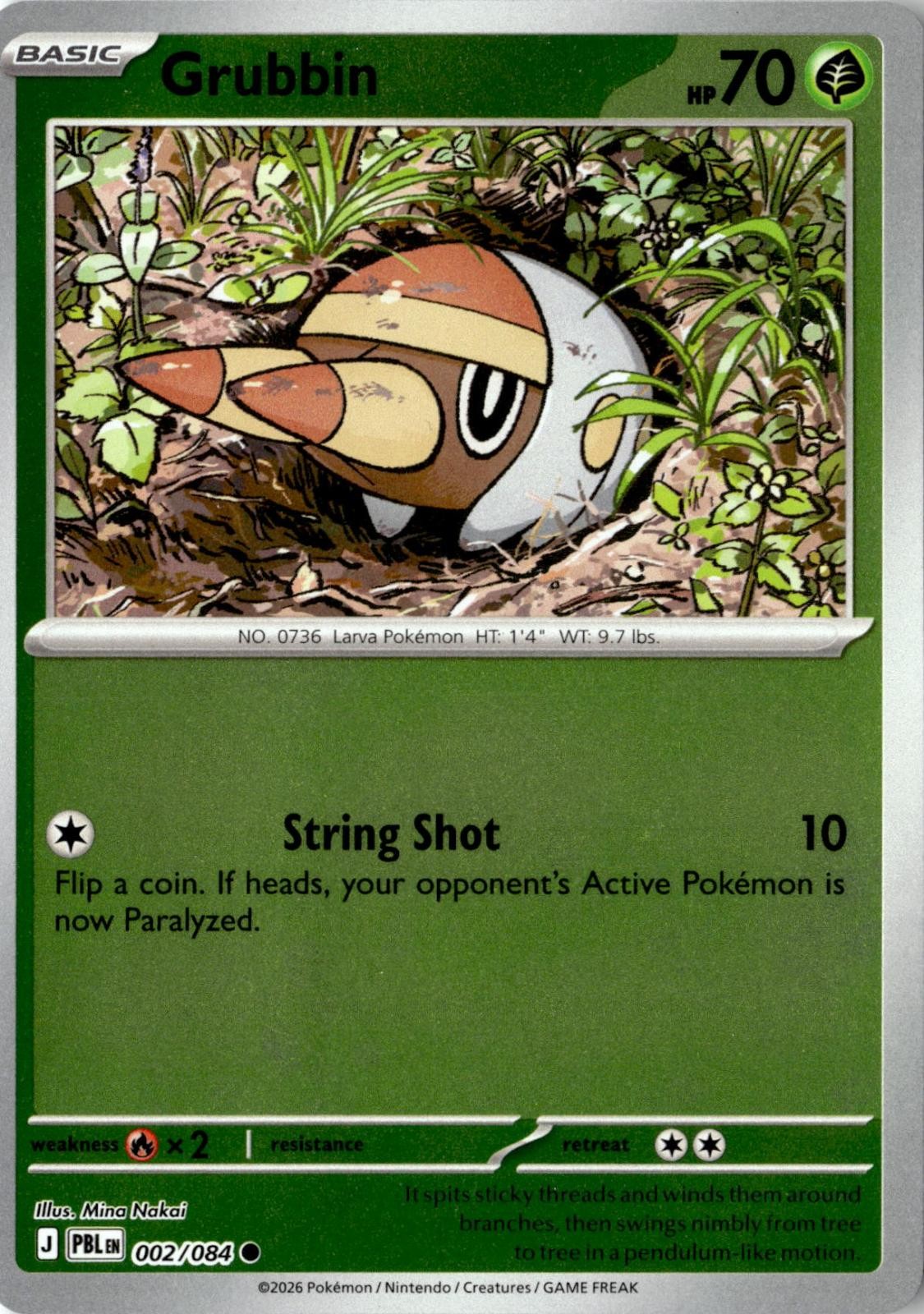 2026 POKEMON GRUBBIN 002/084 COMMON PITCH BLACK REVERSE HOLO NEAR MINT