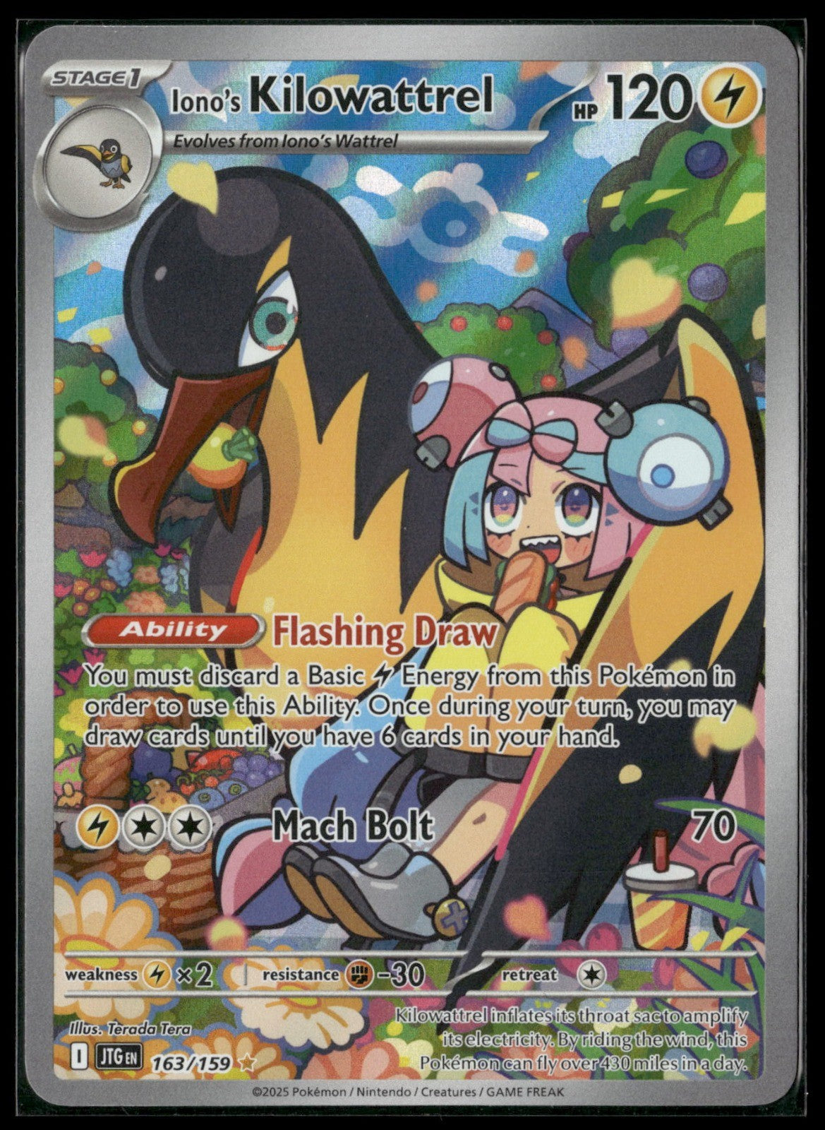 Iono's Kilowattrel Holo Illustration Rare SV09: Journey Together 163/159 NM