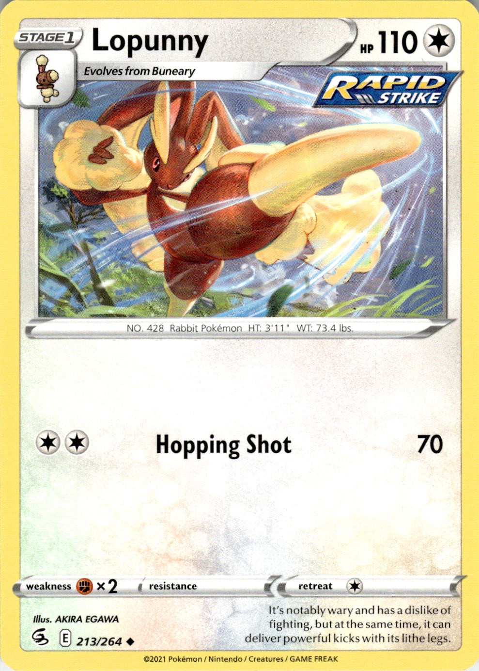 Lopunny 213/264 Uncommon Fusion Strike Pokemon Near Mint
