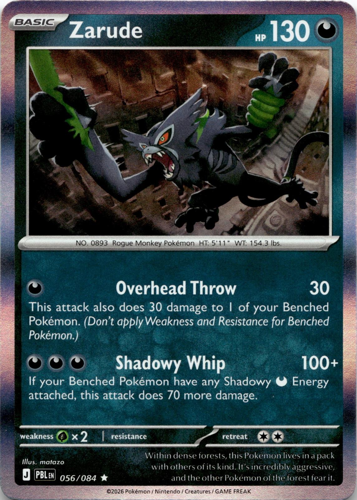Zarude 056/084 Rare Pitch Black Pokemon Holo Near Mint