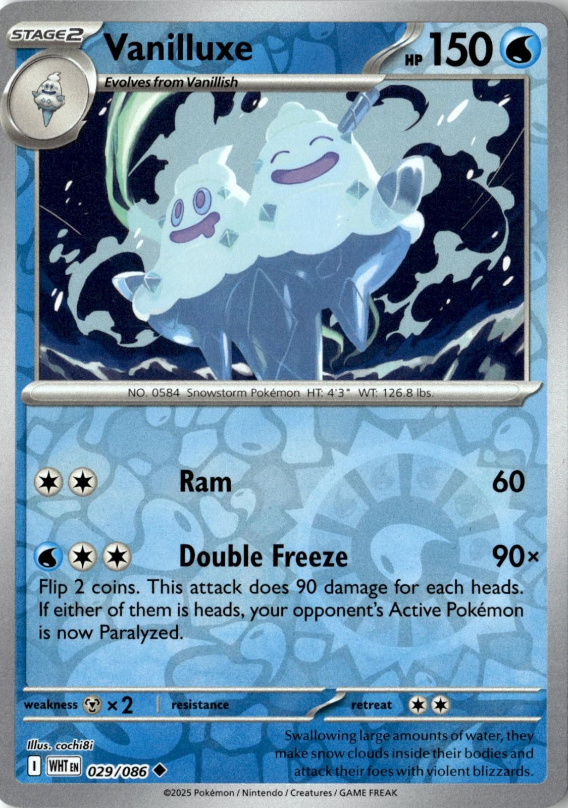2025 POKEMON VANILLUXE 029/086 UNCOMMON WHITE FLARE REVERSE HOLO NEAR MINT