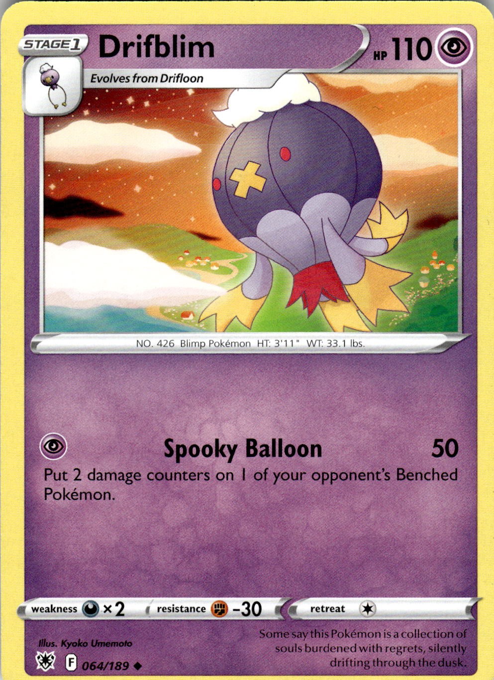 Drifblim 064/189 Uncommon Astral Radiance Pokemon Near Mint