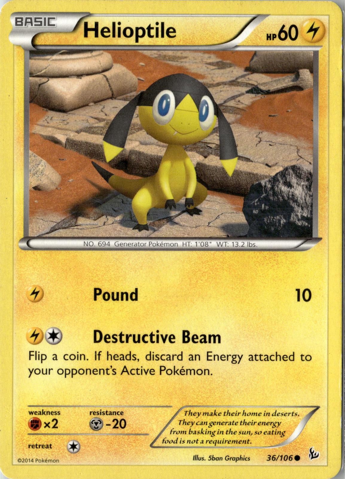 2014 POKEMON HELIOPTILE 36/106 COMMON FLASHFIRE LIGHTLY PLAYED