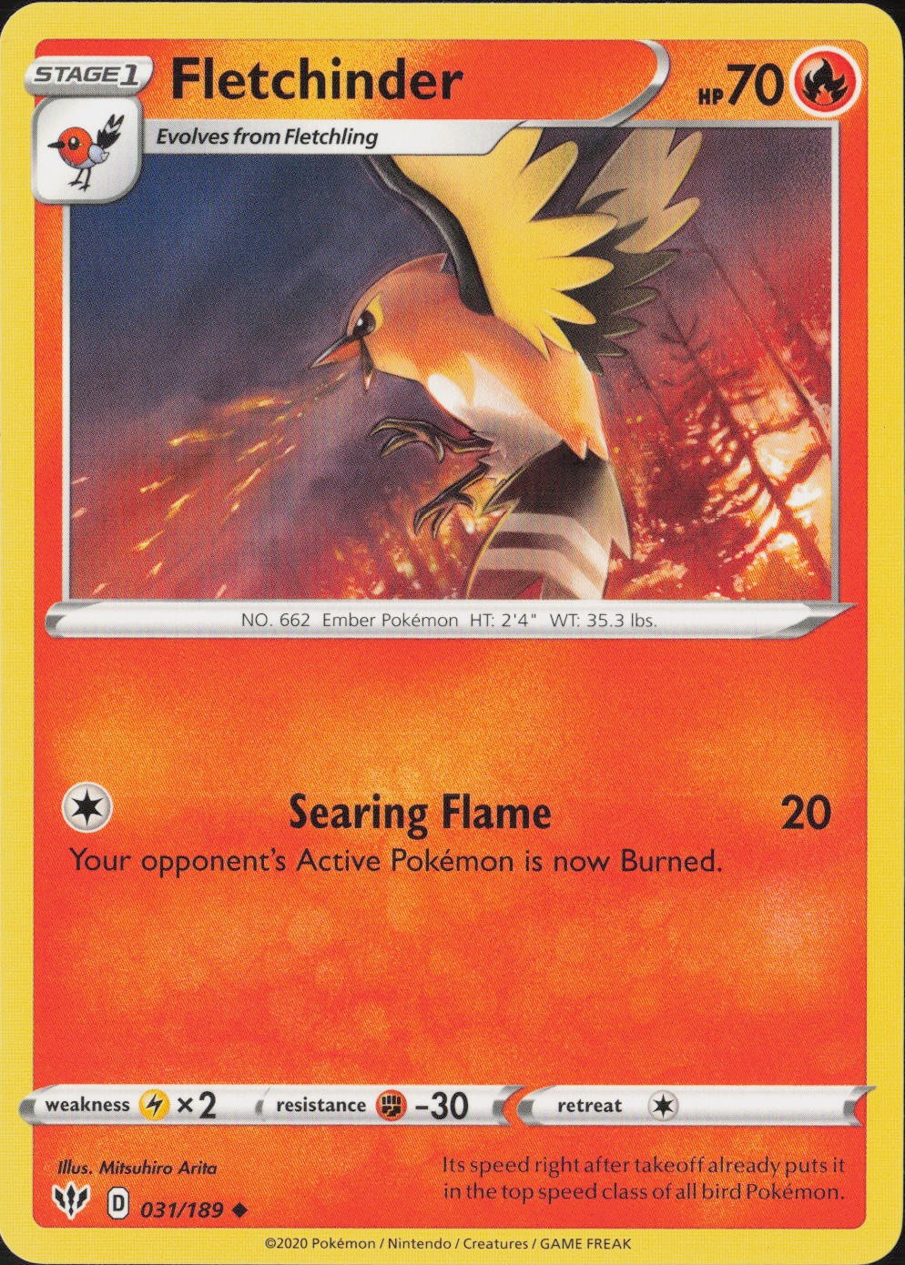 Fletchinder Uncommon SWSH03: Darkness Ablaze 031/189 NM