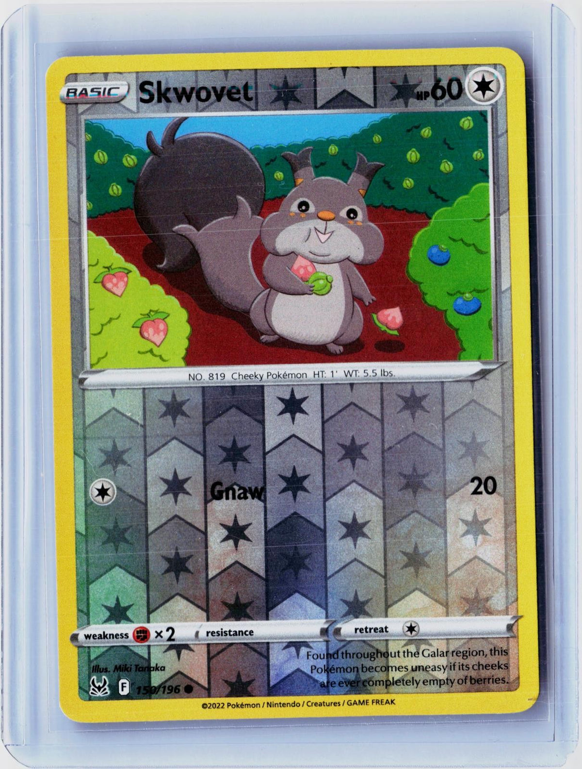 2022 POKEMON SKWOVET 150/196 COMMON LOST ORIGIN REVERSE HOLO NEAR MINT