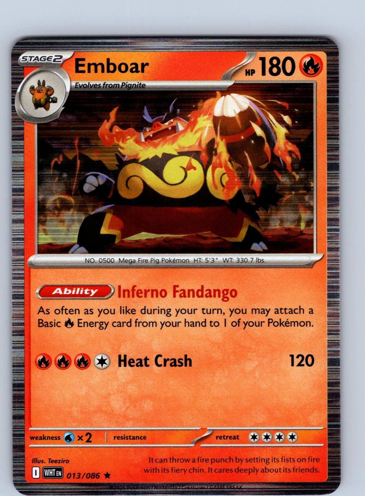 Emboar 013/086 Holo Rare White Flare Pokemon Near Mint