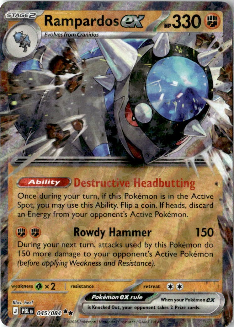 2026 POKEMON RAMPARDOS EX 045/084 DOUBLE RARE PITCH BLACK HOLO NEAR MINT