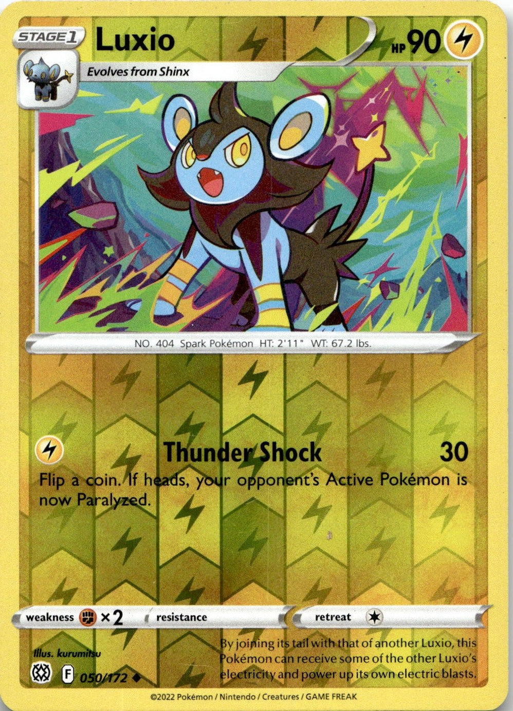 Luxio 050/172 Uncommon Brilliant Stars Pokemon Reverse Holo Near Mint