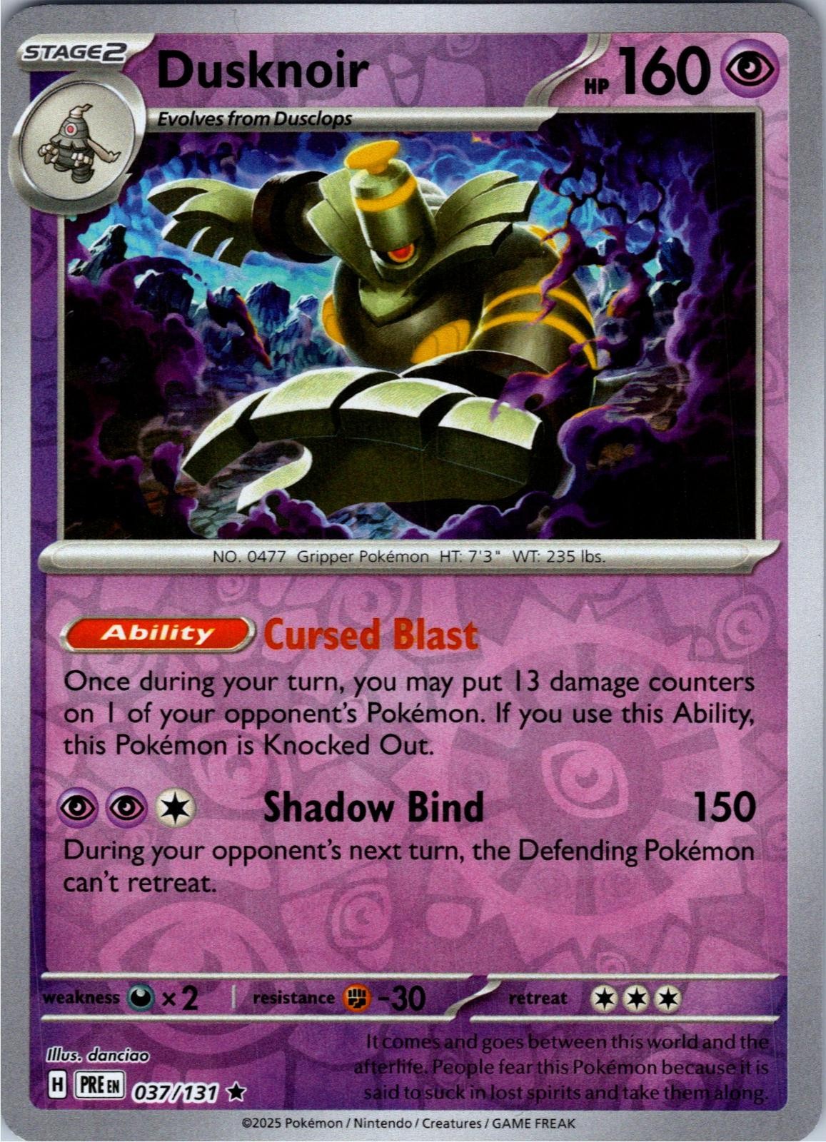 Dusknoir 037/131 Rare Prismatic Evolutions Pokemon Holo LP