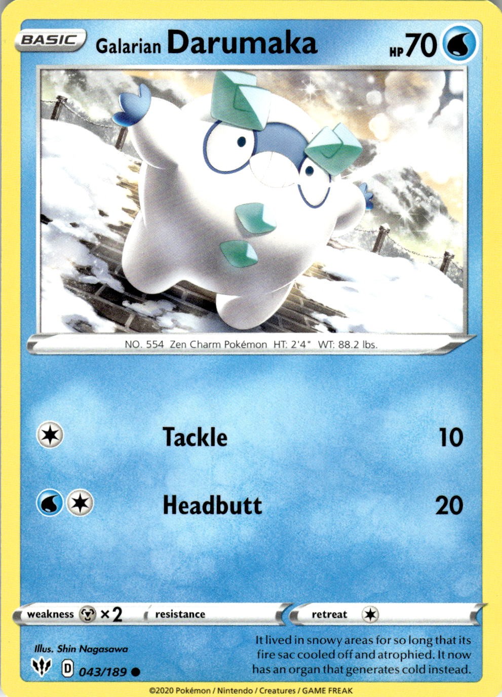 Galarian Darumaka 043/189 Common Darkness Ablaze Pokemon Near Mint