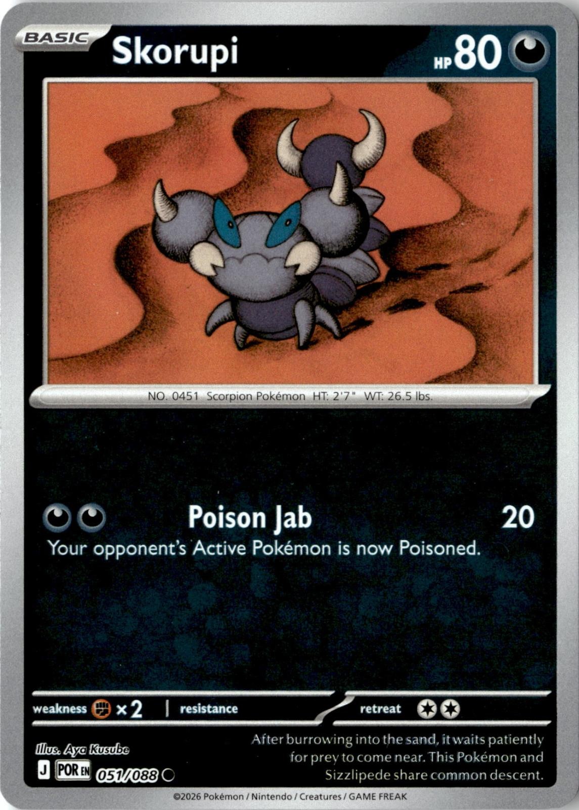 2026 POKEMON SKORUPI 051/088 COMMON PERFECT ORDER REVERSE HOLO NEAR MINT