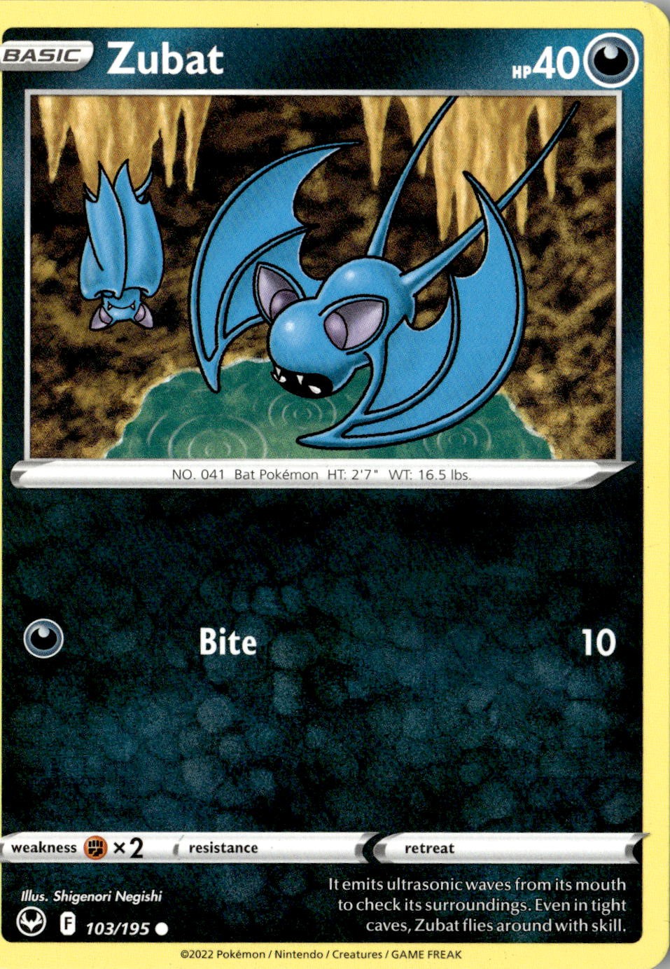 2022 POKEMON ZUBAT 103/195 COMMON SILVER TEMPEST NEAR MINT